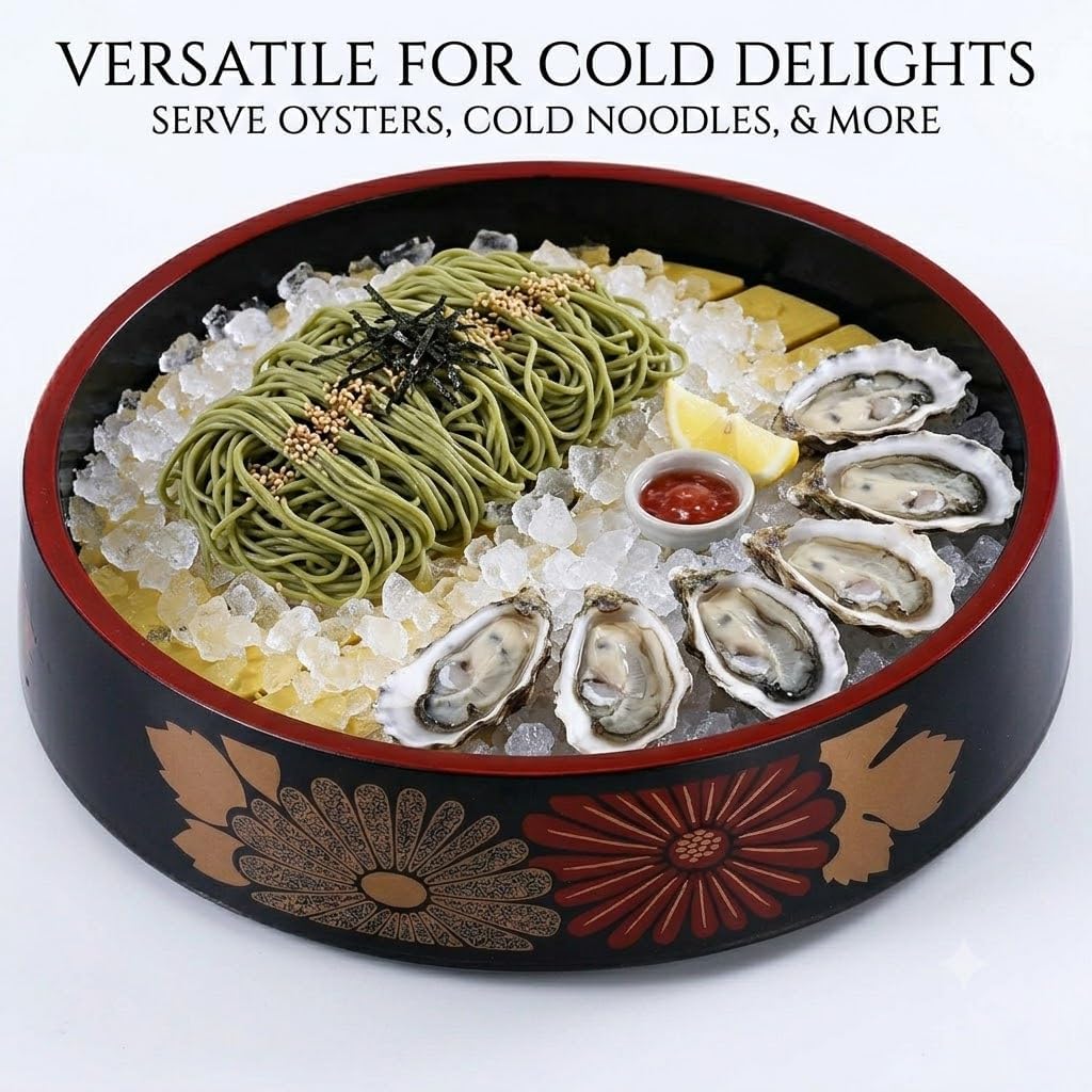 DOITOOL Sushi Plate 9.44 Inch Round Seafood Serving Dish with Draining Board and Baffle for Sashimi Storage and Party Presentation