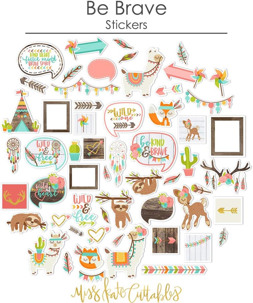 Miss Kate Cuttables Paper & Sticker Kit - Be Brave - 17 Double-Sided 12x12 Papers with 33 Designs & 1 8X12 Sticker Sheet - Scrapbooking Card Making Crafting