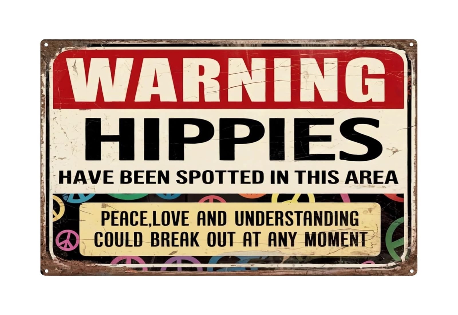 PKNVKZIDK Hippie Warning Sign Metal Tin Sign Vintage Peace Love Understanding Themed Wall Decor for Home Bar Cafe Boho Decor 8 X 12 inch