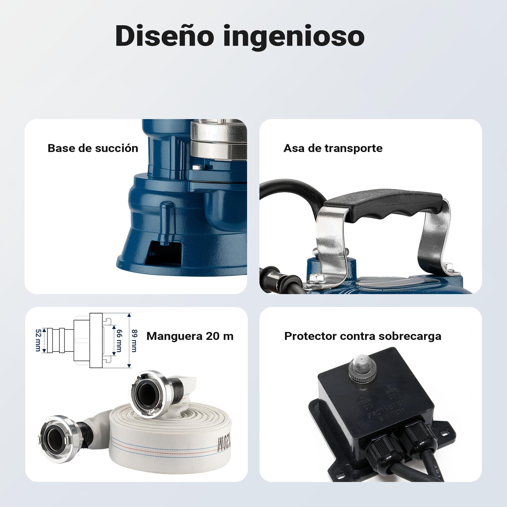 Wiltec Bomba sumergible aguas residuales 1100W 15000l/h 20m