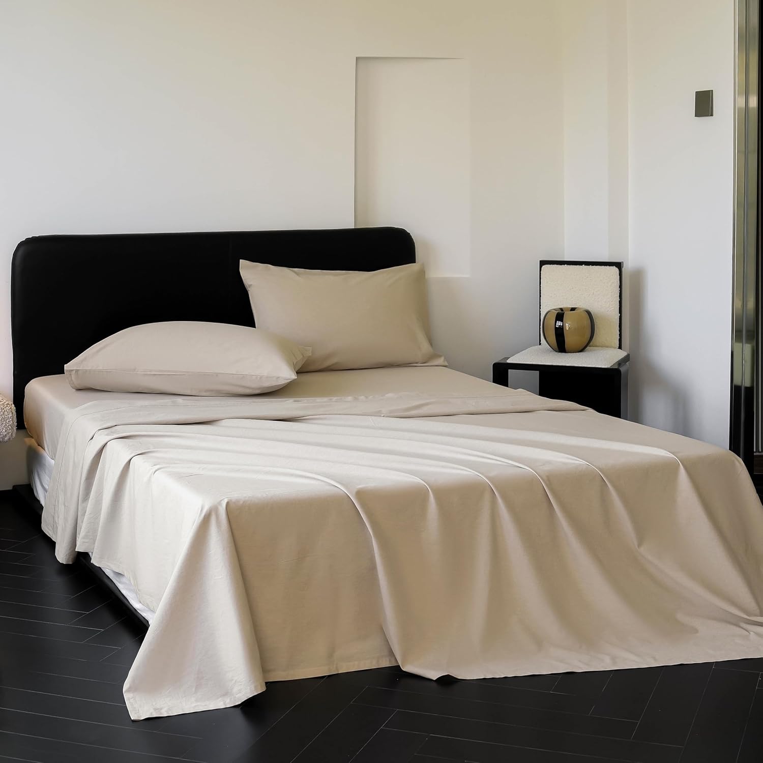 100% Washed Cotton Yarn-Dyed Sheet Set King Size, Breathable Soft Linen Like Bedding Sheets Set 4 Pcs-1 Flat Sheet, 1 Fitted Sheet & 2 Pillowcase with 17” Deep Pocket(Camel, King) - Image 6