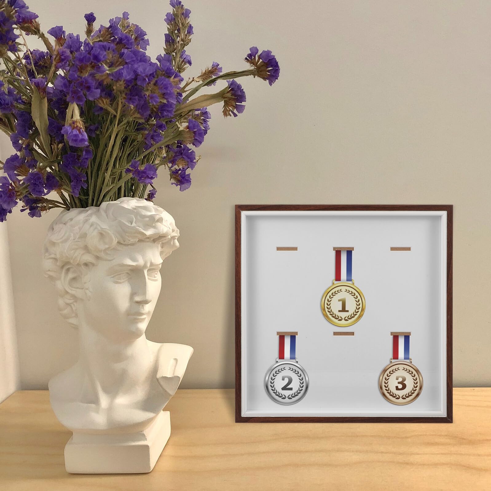 TOYANDONA Marco de Exhibición de Medallas Marrón 1 Pieza y Gran Capacidad