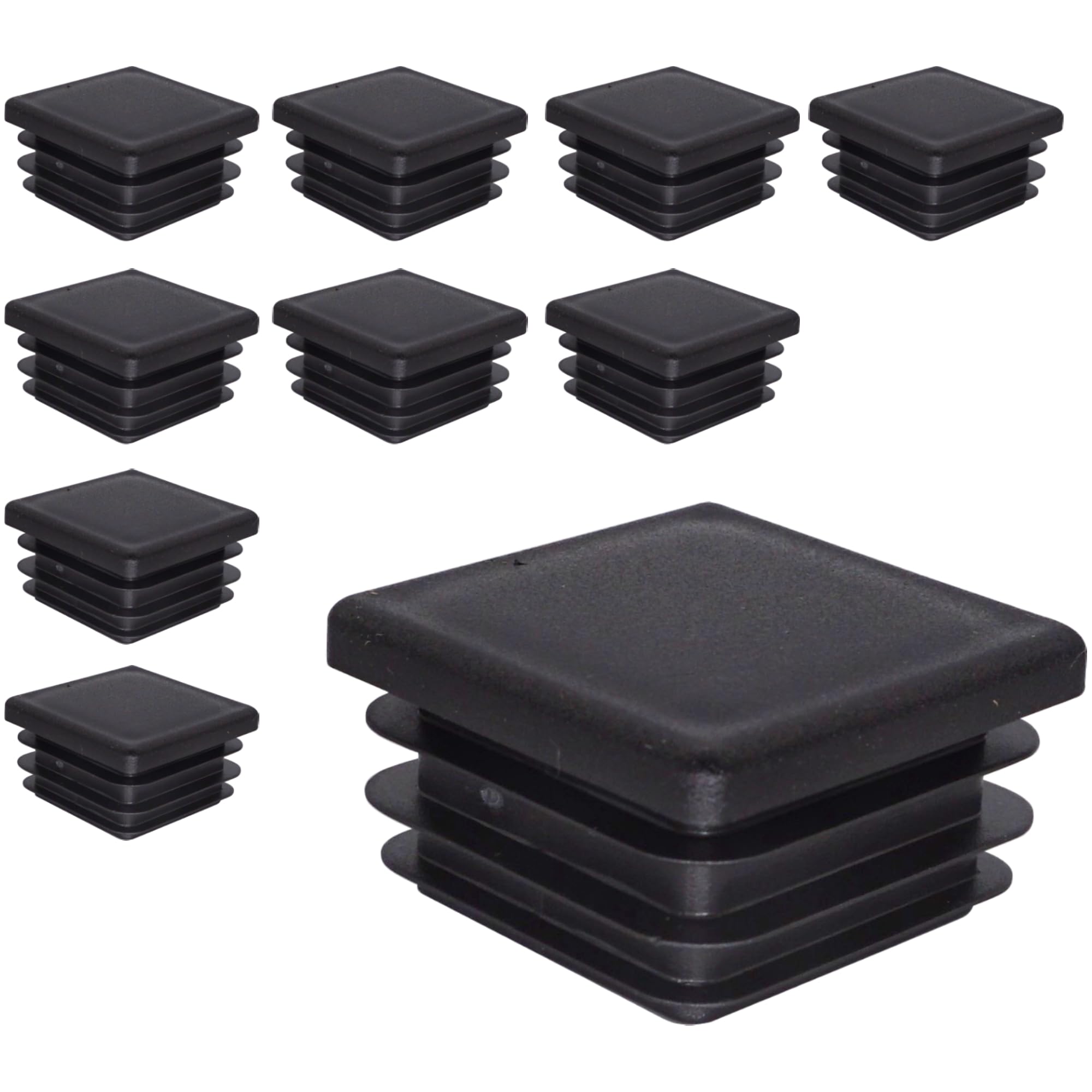 SKIR'CO (10 pcs) Square Plastic Plugs 40 x 40 mm, Mat Tube End Caps, Square Tube Inserts, Fence Post Plugs, Black RAL 9005