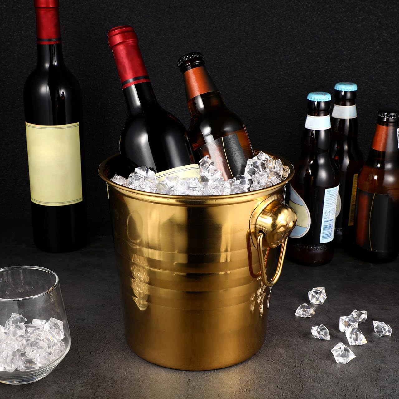 Wine Bucket, 3L Stainless Steel Ice Buckets for Wine Drink Bottle Beer Container for Home Party Bar (Golden)