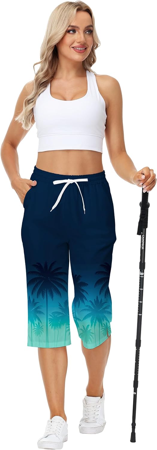 Deerose Women Capris Pants Quick Dry Beach Swimming Pants with Pockets