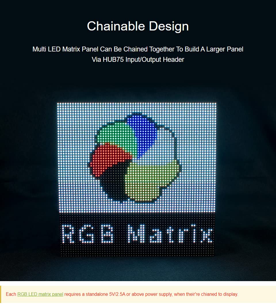 Waveshare RGB Full-Color LED Matrix Panel 64×32 Pixels Display Screen 3mm Pitch Digital Led Module Adjustable Brightness Supports Raspberry Pi Pico/ESP32