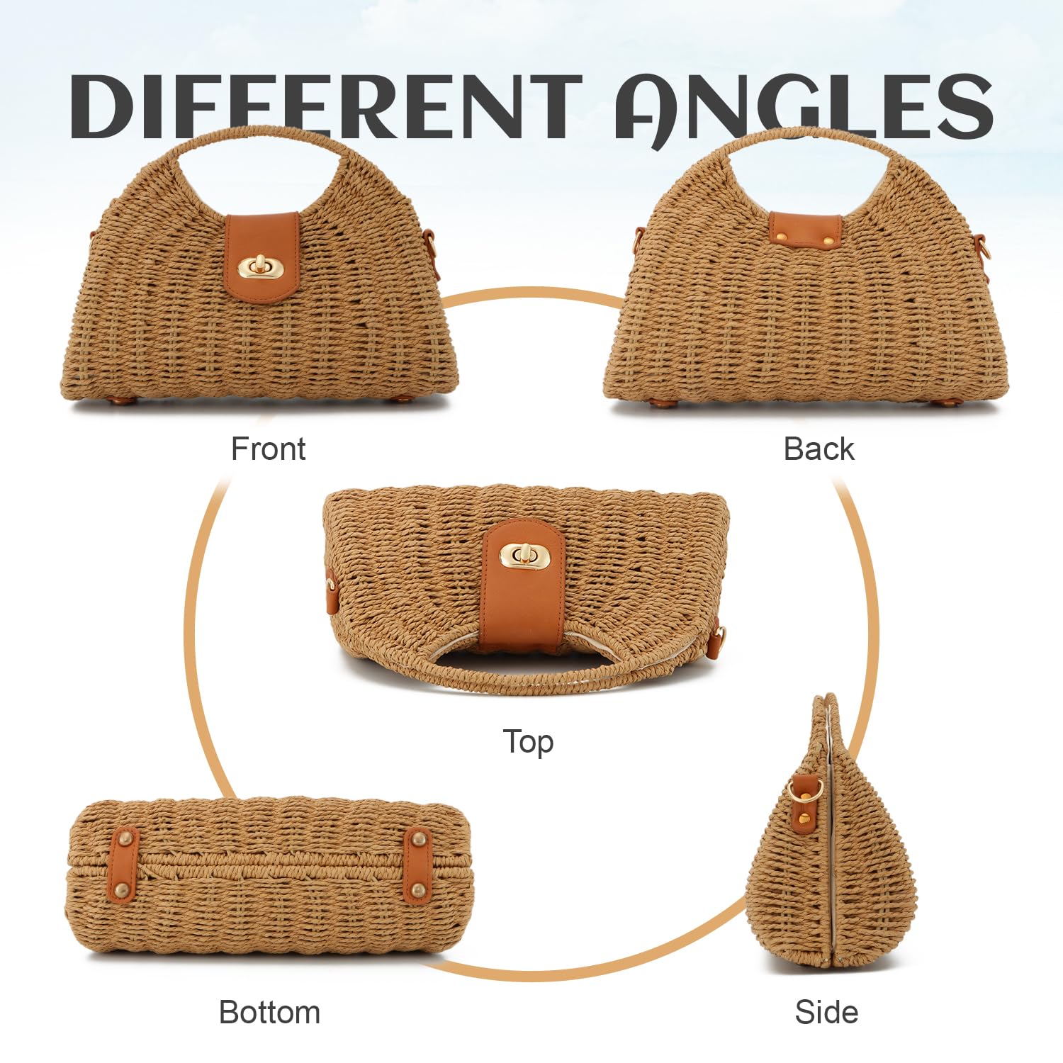 EVEOUT Bolso Bandolera Ratán Mujer Boho Chic Bolsos Cesta Paja Verano Bolsa de Mano Tejido para Playa Vacaciones