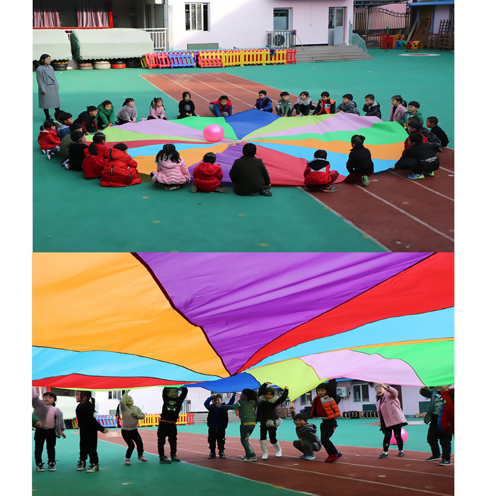 Giocattolo Paracadute, ausili didattici Intelligenti e Attrezzature per l'allenamento sensoriale con Maniglie Large Play Rainbow ParachuteTeam Giochi attività Forniture,8color,6m/19.68ft