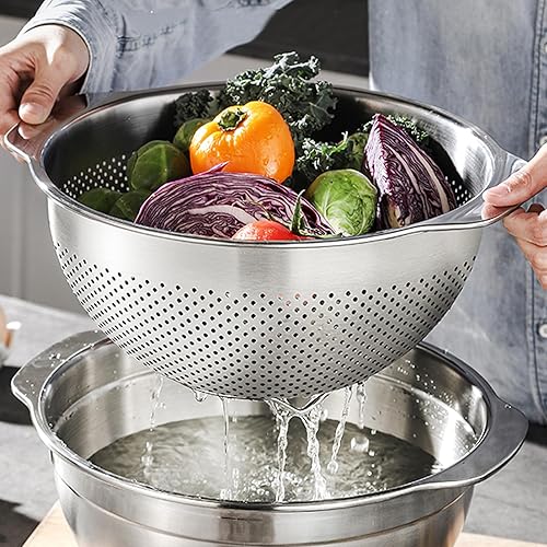 Miniatura 6 de 3 Pcs Stainless Steel Colander Strainer Set Metal Colander for Kitchen Pasta Strainer for Rice Food Fruits Spaghetti Vegetables (2QT, 3QT, 5QT)