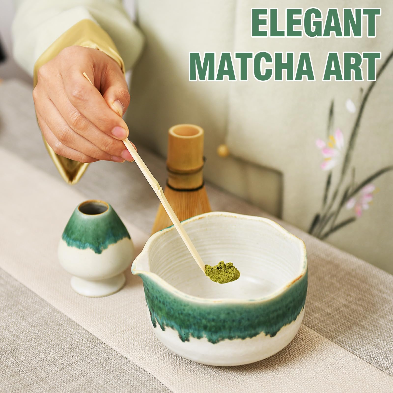 Ceramiczny zestaw matcha (śnieżny jadeit)