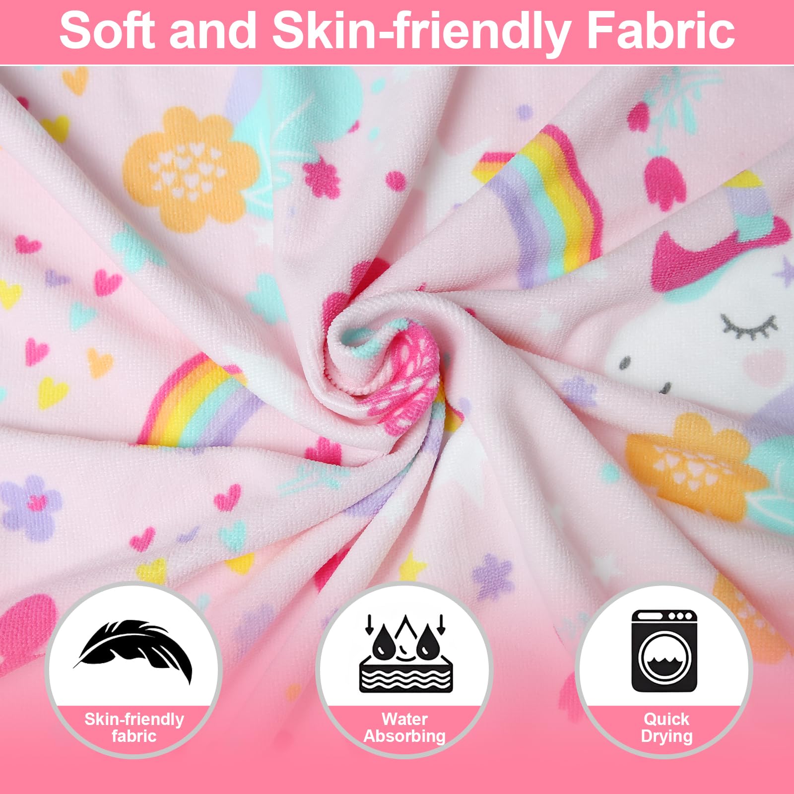 Asciugamano Poncho da Bambino, Poncho da Bagno Telo da Spiaggia per Bambini Extra Large Teli Mare in Microfibra Accappatoio con Cappuccio per Bambine e Bambini, Altezza 120-170 cm (Unicorno)