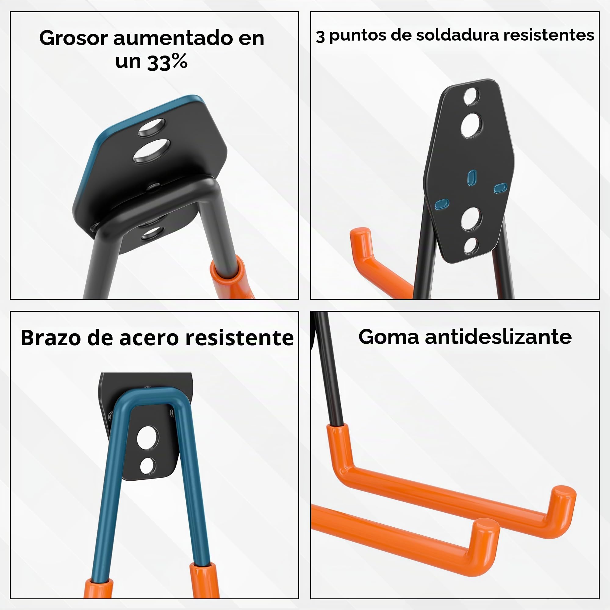 BONTEC Ganchos De Garaje Pesados, Set 18 Ganchos Antideslizantes, Acero Reforzado, Carga 502 KG, U y S Soporte Bicicleta, Organizador Herramientas, Colgador Pared Multiusos, Naranja
