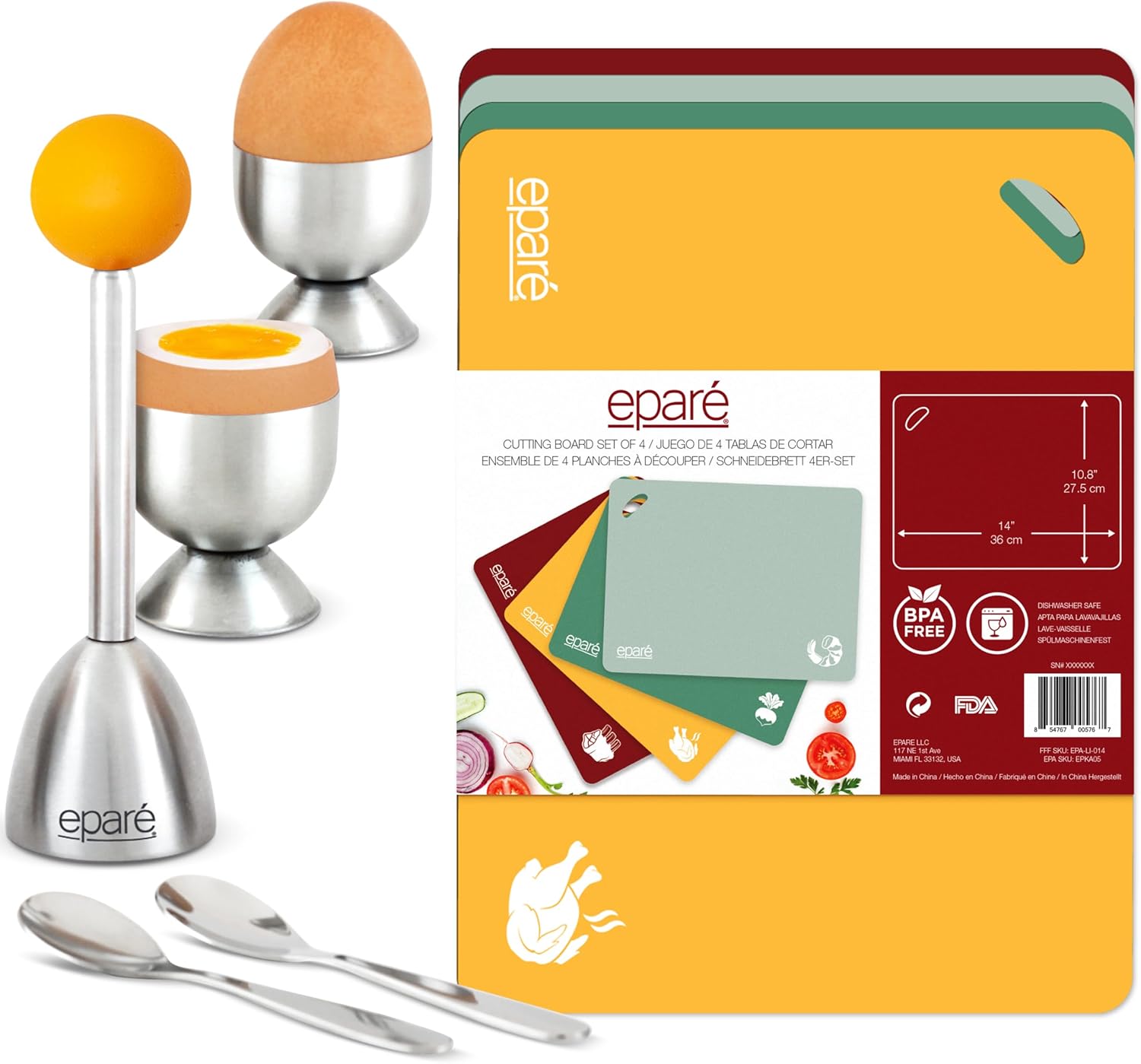 Eparé Bundle: Egg Cracker Topper Set & Plastic Cutting Board Mat Set – Complete Soft Boiled Egg Tool Set & Large Flexible Chopping Boards Non Slip Kitchen Mats Eparé Bundle: Egg Cracker Topper Set & Plastic Cutting Board Mat Set – Complete Soft Boiled Egg Tool Set & Large Flexible Chopping Boards Non Slip Kitchen Mats