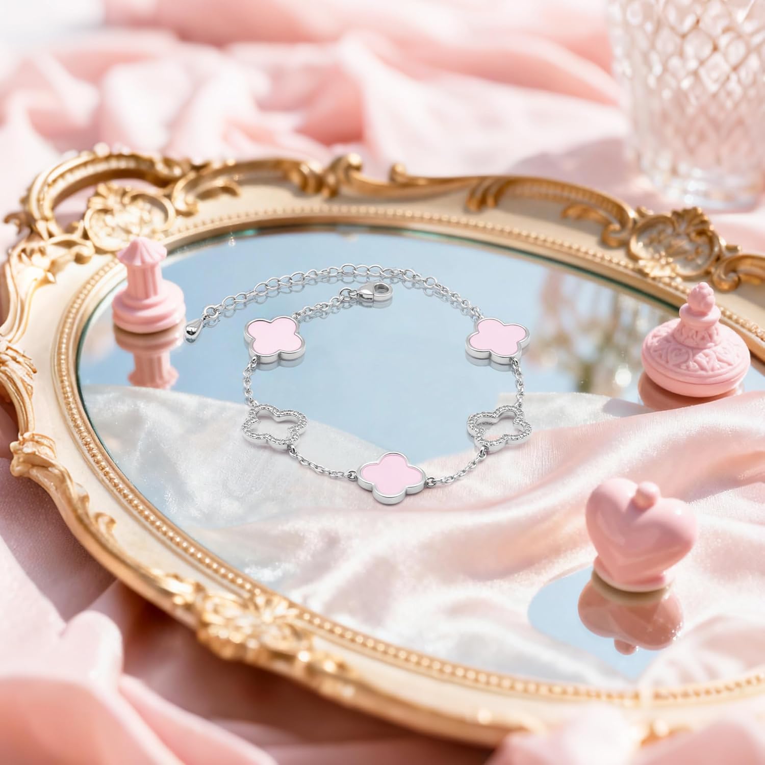 Clover Bracelet for Women 18k Gold Plated Silver Lucky Four Leaf Link Chain Bracelets Charm Trendy Jewelry Gifts for Women - Image 4