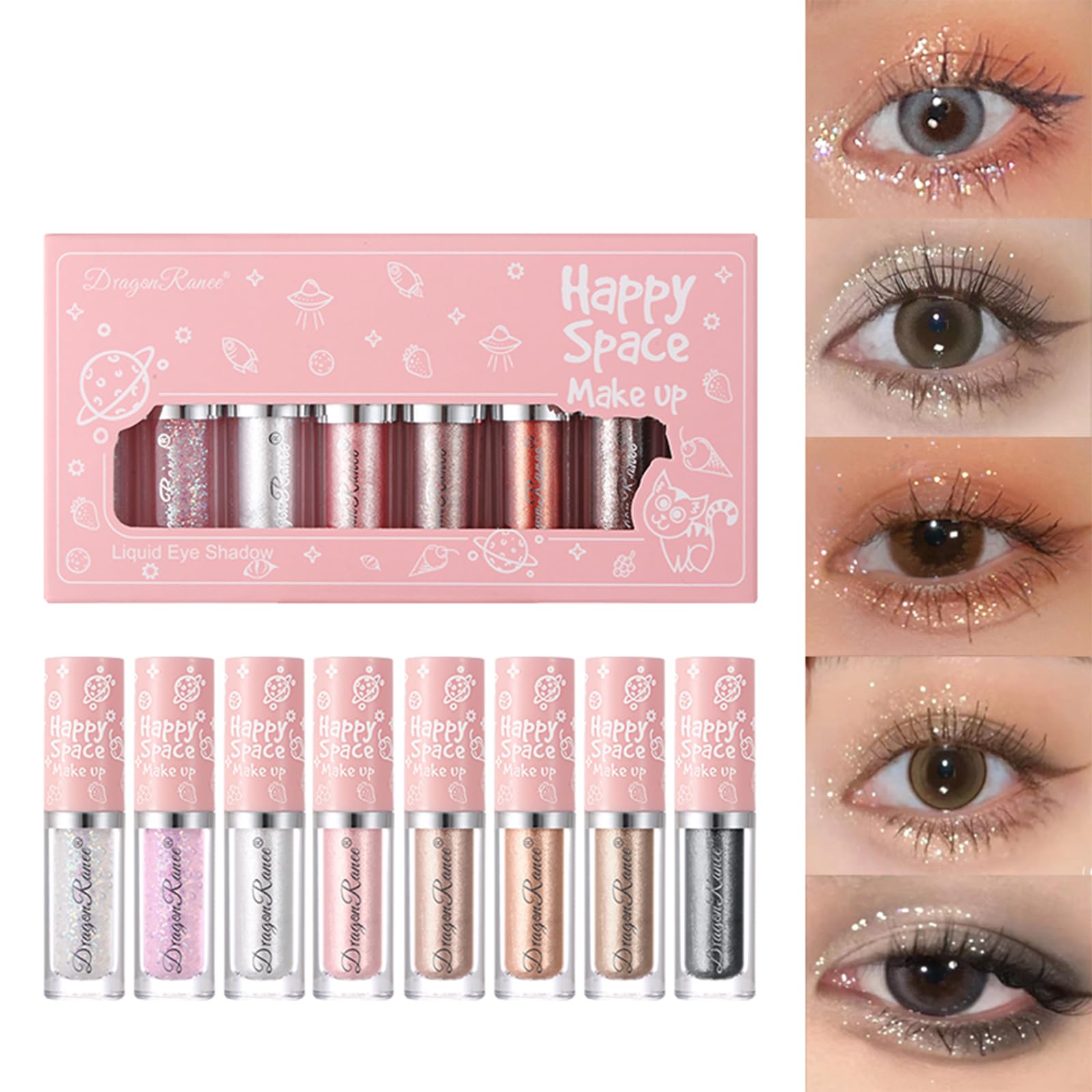 Sombra de Ojos Líquida Set, Sombra de ojos con purpurina de 8 colores, kits de maquillaje de ojos de sombra de ojos brillantes a prueba de agua de larga duración, para Bodas o Maquillaje Diario