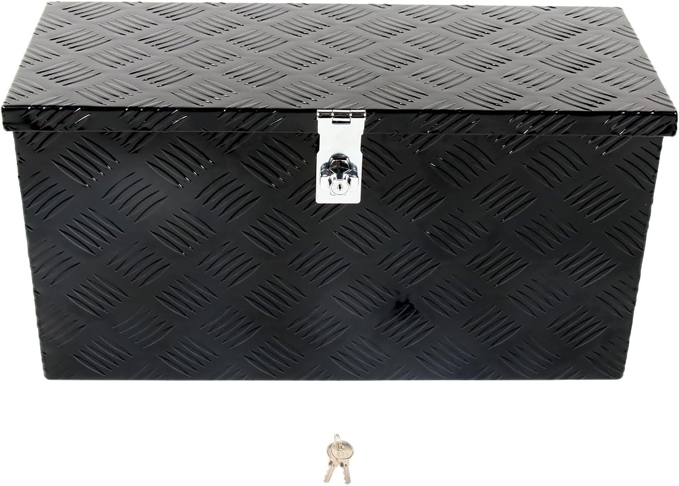 24'' Inch Stripes Plated ATV UTV Aluminum Tool Box Truck Bed Toolbox Waterproof Square Storage Organizer with Lock and Keys Black(?24" L x 9.5" W x 12.5" H)