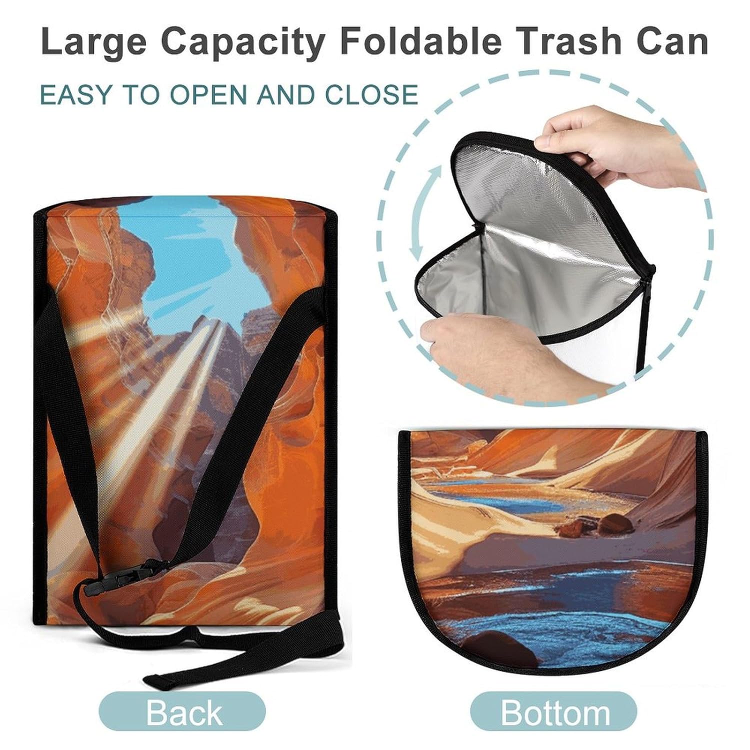 Hanging Car Trash Bag Antelope Canyon Printed Car Garbage Storage Bag Leakproof Car Trash Can Portable Garbage Storage Bags