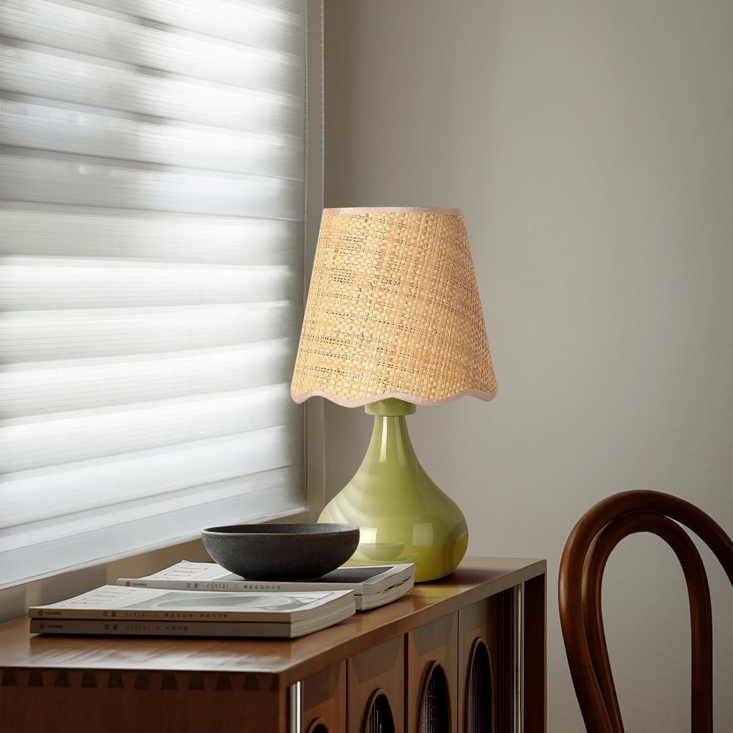 Green Small Touch Control Table Lamp for Bedroom,Green Bedside Lamps for Nightstand,Cute Mini Small Table Lamps for Small Spaces with Scalloped Shade for Kitchen Counter,Bookshelf,Living Room