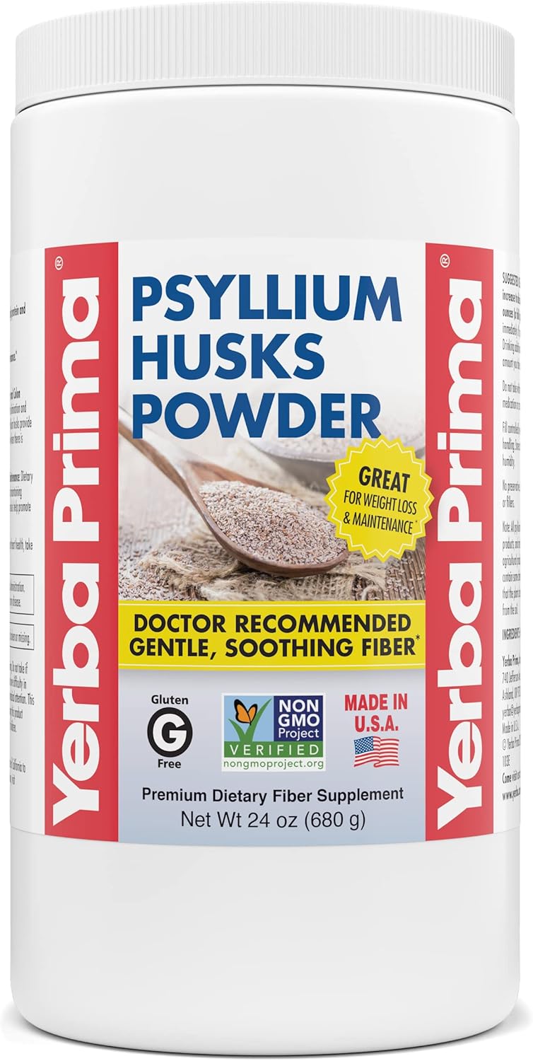Yerba Prima Polvo de cáscara de psyllium 24 oz Molido fino, sin sabor, sin Yerba Prima Polvo de cáscara de psyllium 24 oz Molido fino, sin sabor, sin