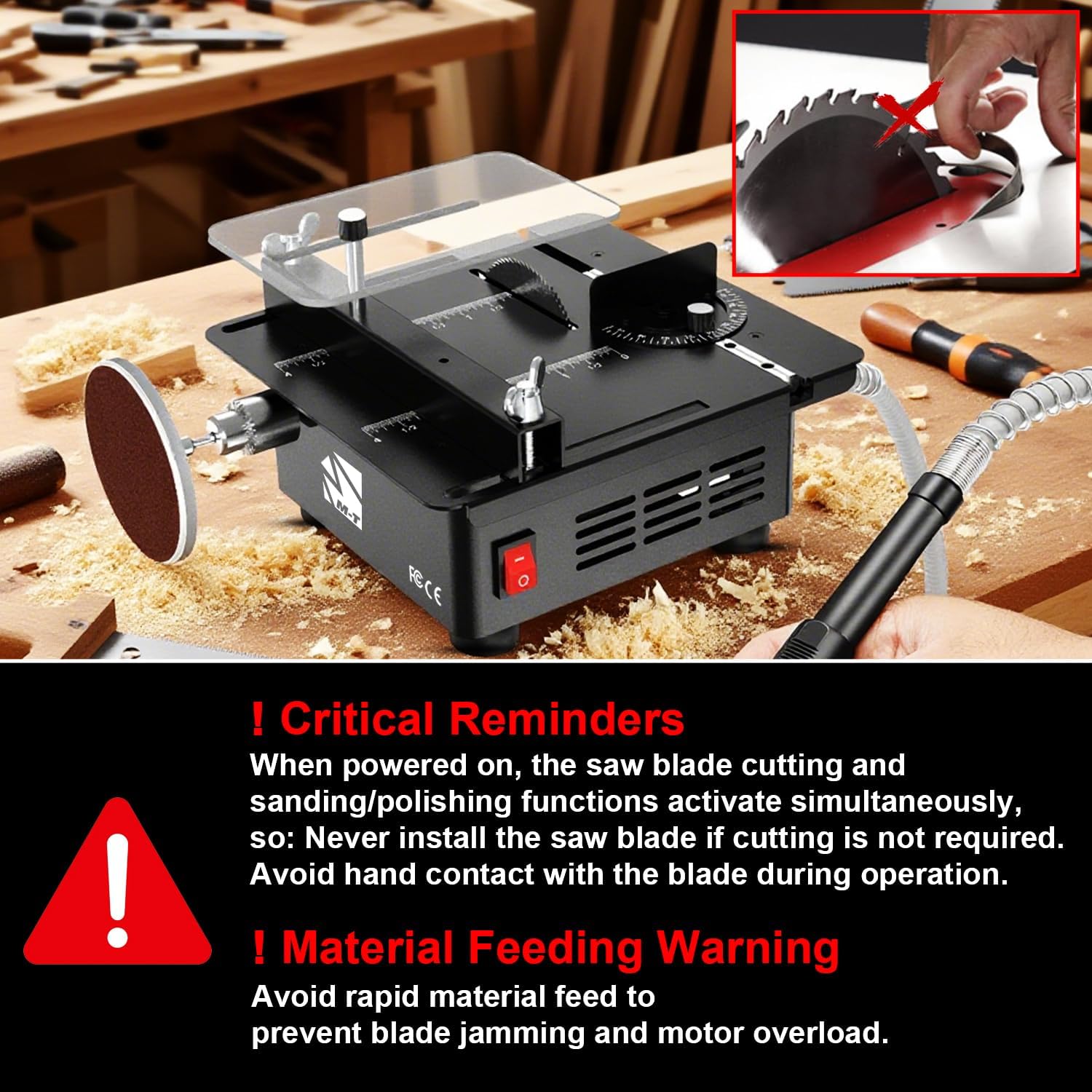 Mini Table Saw, Mini Table Saws for Crafts, Multi Functional Table Saw, Portable Desktop Electric Saw for Cutting,Grinding,Engraving Drilling.Speed & Angle Adjustable,for Wood/PCB/Acrylic/Plastic Black