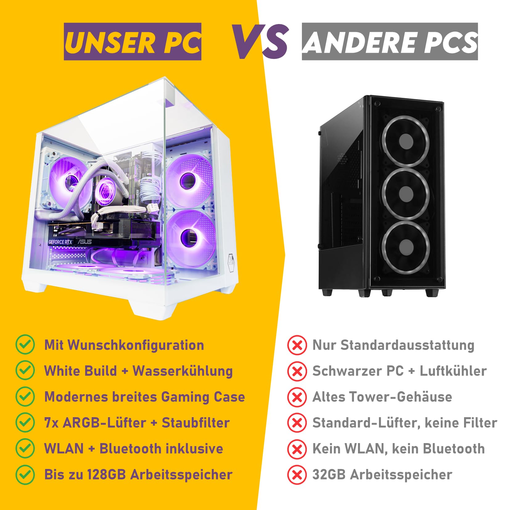 Gaming PC Venom White Wasserkühlung, RGB, bis 128GB RAM, GTX 1660S/ RTX 3050/ RTX 5060, bis 2TB SSD, Intel E5, WiFi, BT (1. Grafikkarte: NVIDIA GTX 1660 SUPER, 64GB RAM | 1TB SSD)