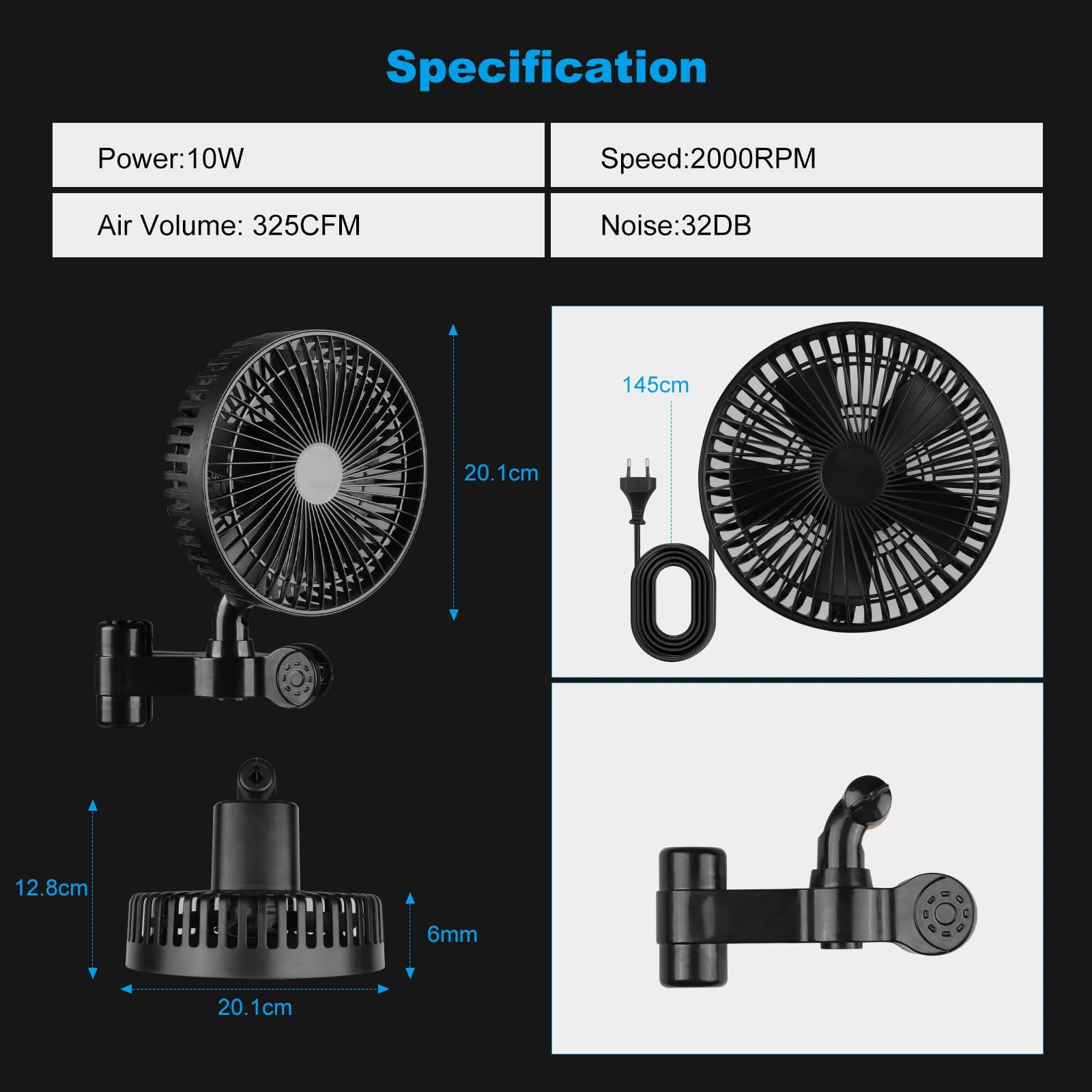 Ventilateur de Culture avec Clip - Ventilateur Oscillant pour Tente de Culture 10W, 4 Vitesses et Faible Bruit, Moteur EC pour Tente de Culture les Plantes Hydroponiques et la Circulation de l'air