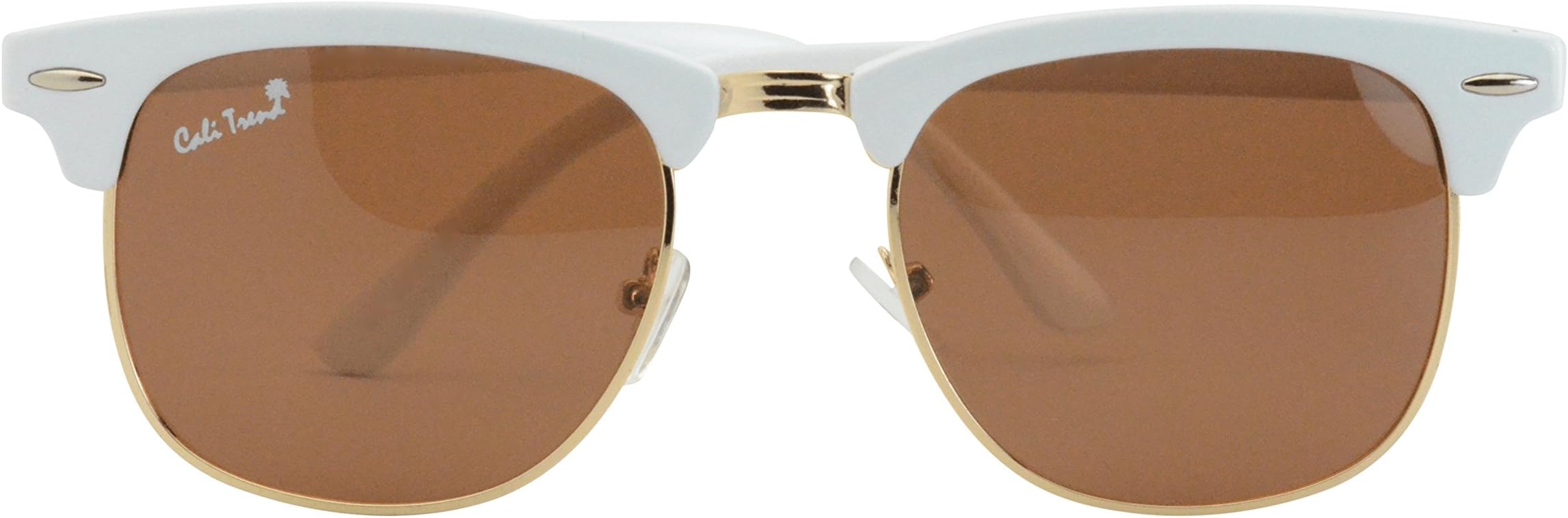 Polarized Dark Amber Mirrored White Sunglasses Vintage Gold Trim Mens & Womens Design
