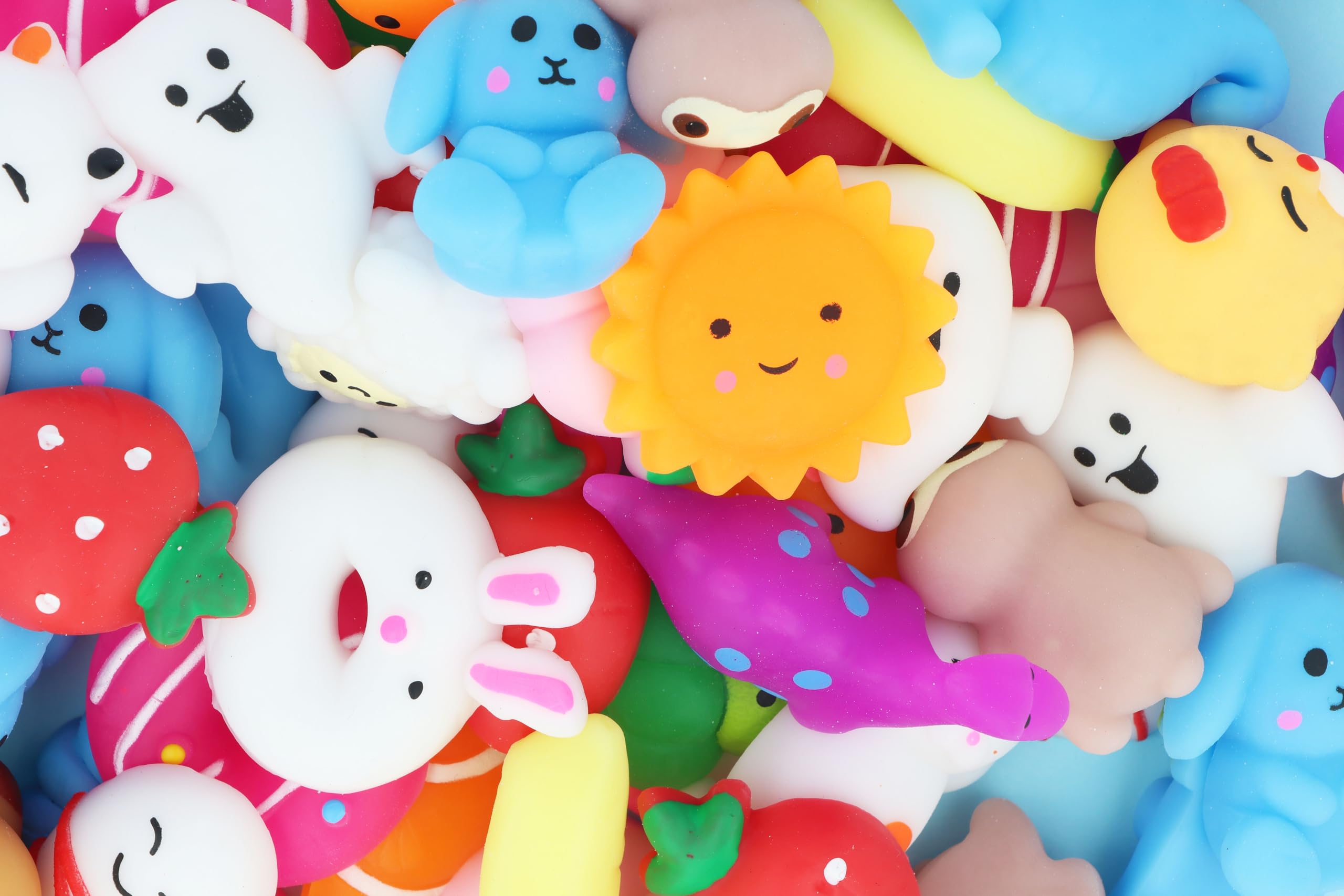 Henbrandt Squishy Animals opakowanie zbiorcze, 100 miękkich zabawek sensorycznych w wiadrze, kawaii, mini, antystresowe zabawki dla dzieci, nastolatków, dorosłych, mieszane wzory, 3–5 cm