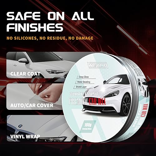 Miniatura 4 de Weika - Cera para auto, negro sólido para autos negros, limpiador de cera de carnauba, resistencia a los arañazos, revestimiento de cerámica, 6.35