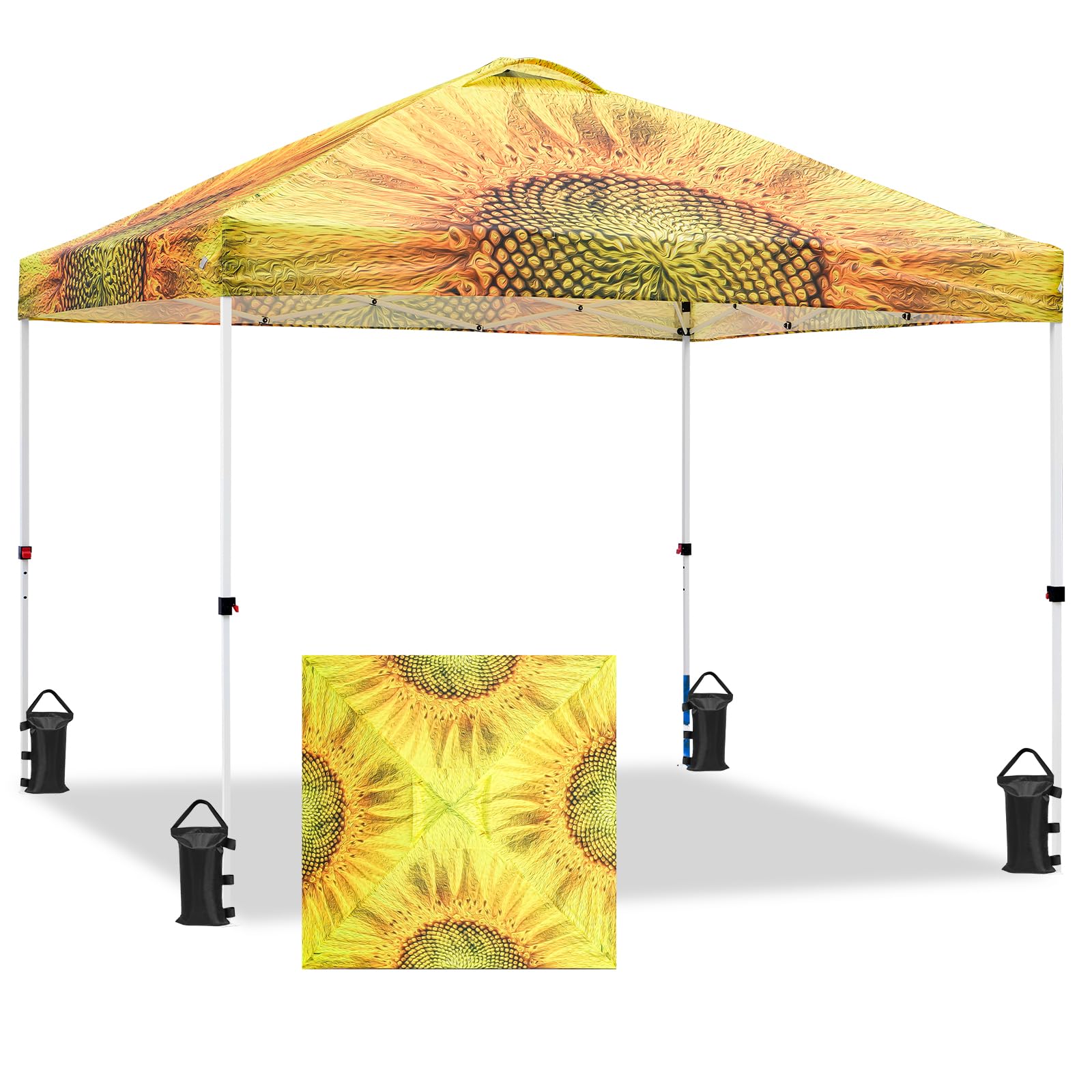 EAGLE PEAK Pop Up Canopy Tent with Wheeled Carry Bag, 8 Stakes, 4 Ropes, 4 Weight Bags, Easy Set Up Tent Canopy, 10x10 ft, 100sqft of Shade, Sun Flower