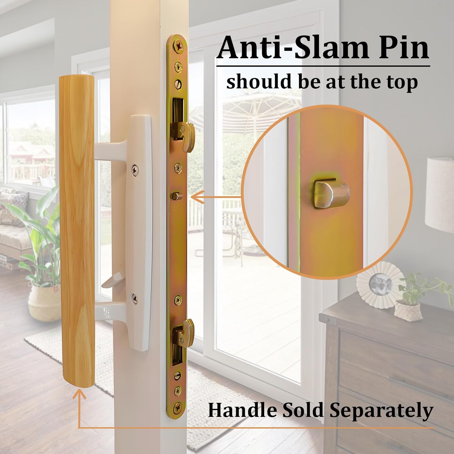 Keyed Sliding Glass Patio Door Handle Set with 2 Point Mortise Lock, 3-15/16" Hole Spacing