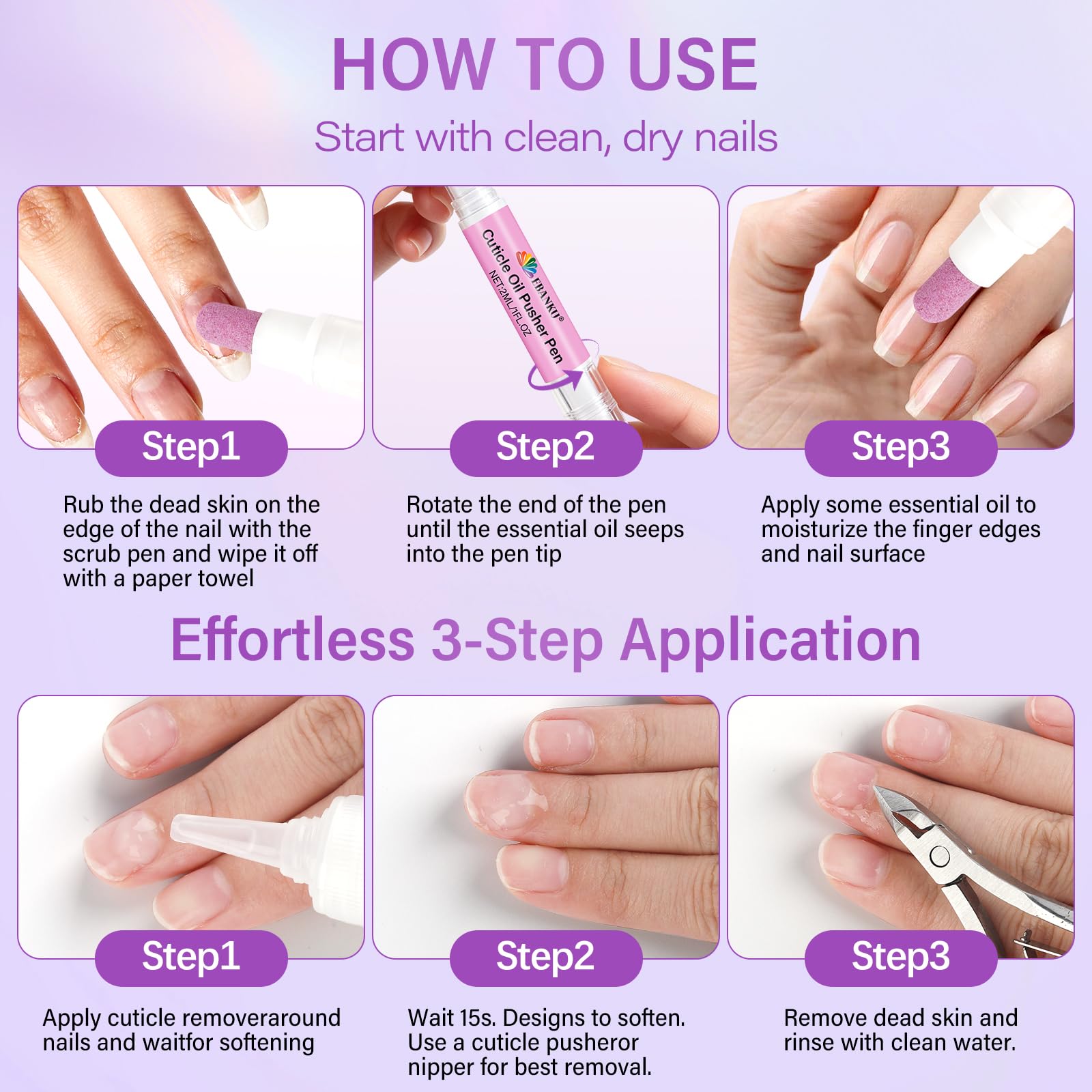 EBANKU Spingicuticole in Ceramica e Penna all'Olio, Penna per la Cura delle Unghie con Crema Rimuovi Cuticole, Delicato Rimuovi-Cuticole per Unghie Secche e Danneggiate, Idrata, Rinforza e Illumina