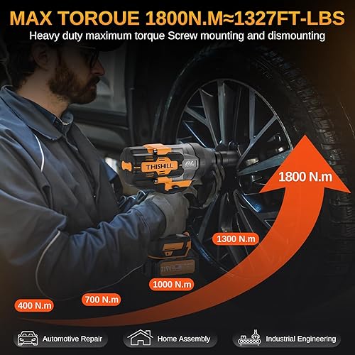 Miniatura 2 de This Hill Llave de impacto inalámbrica de 3/4 de pulgada 1/2 pulgadas, 1328 pies-libras (1800 Nm), juego de destornilladores lmpact sin escobillas