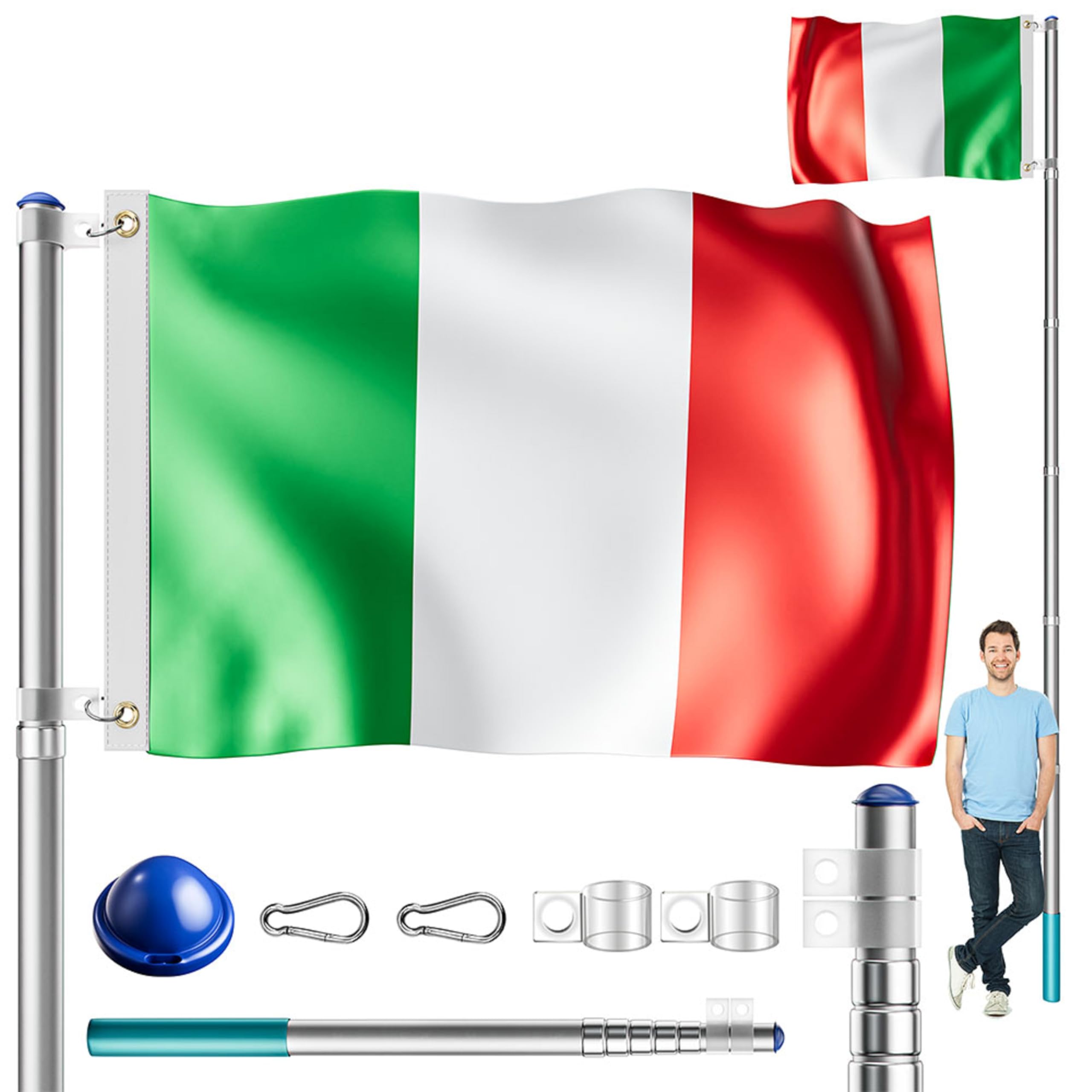 Mât De Drapeau Télescopique Aluminium 6,30 M - Avec Douille Sol Et Drapeau Allemagne - Support 360° Drapeau Personnalisable Mât De Drapeau Télescopique Aluminium 6,30 M - Avec Douille Sol Et Drapeau Allemagne - Support 360° Drapeau Personnalisable