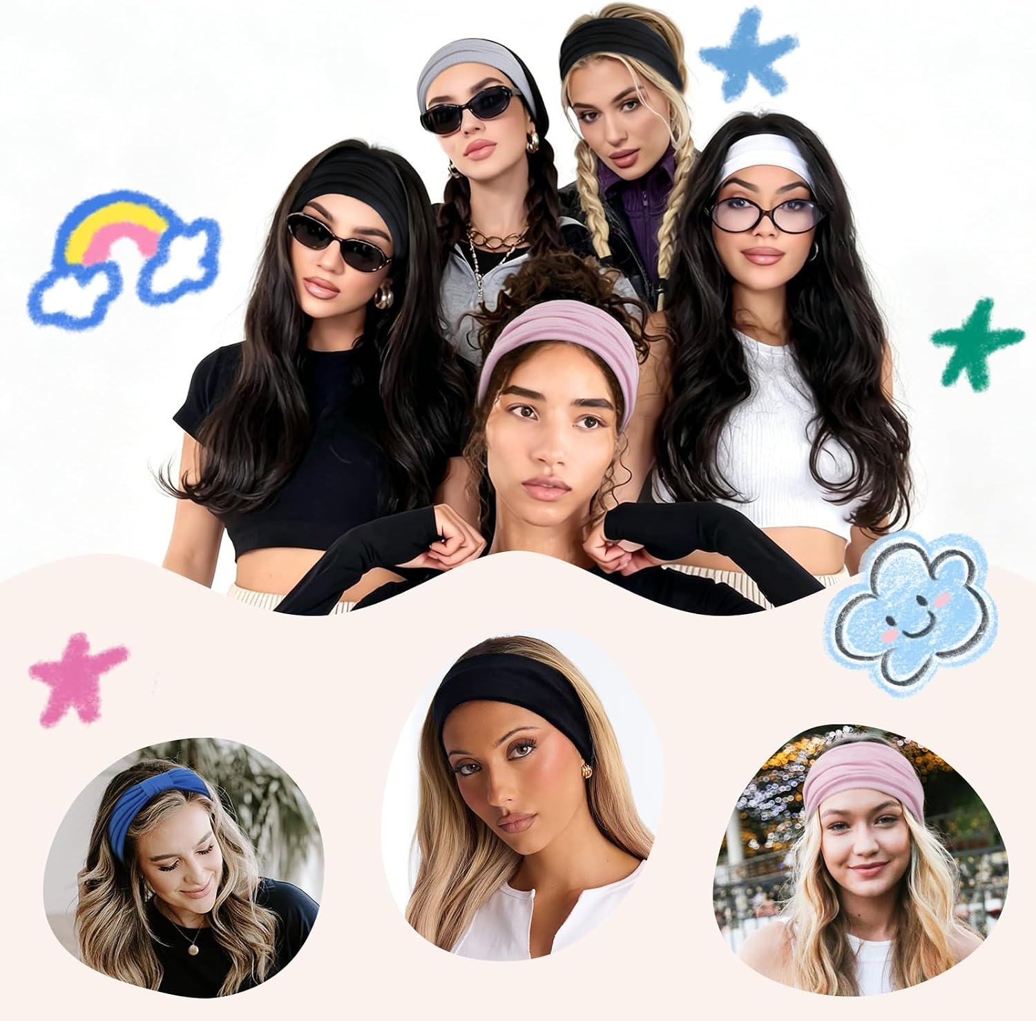 Headbands for Women, Non Slip Workout Headband Wide Sport Head Bands 4PCS | Stretchy Headbands for Women’s Hair, Thick Elastic Head Bands Sport Sweat Bands, Knotted Hairbands for Yoga Gym Washing Face