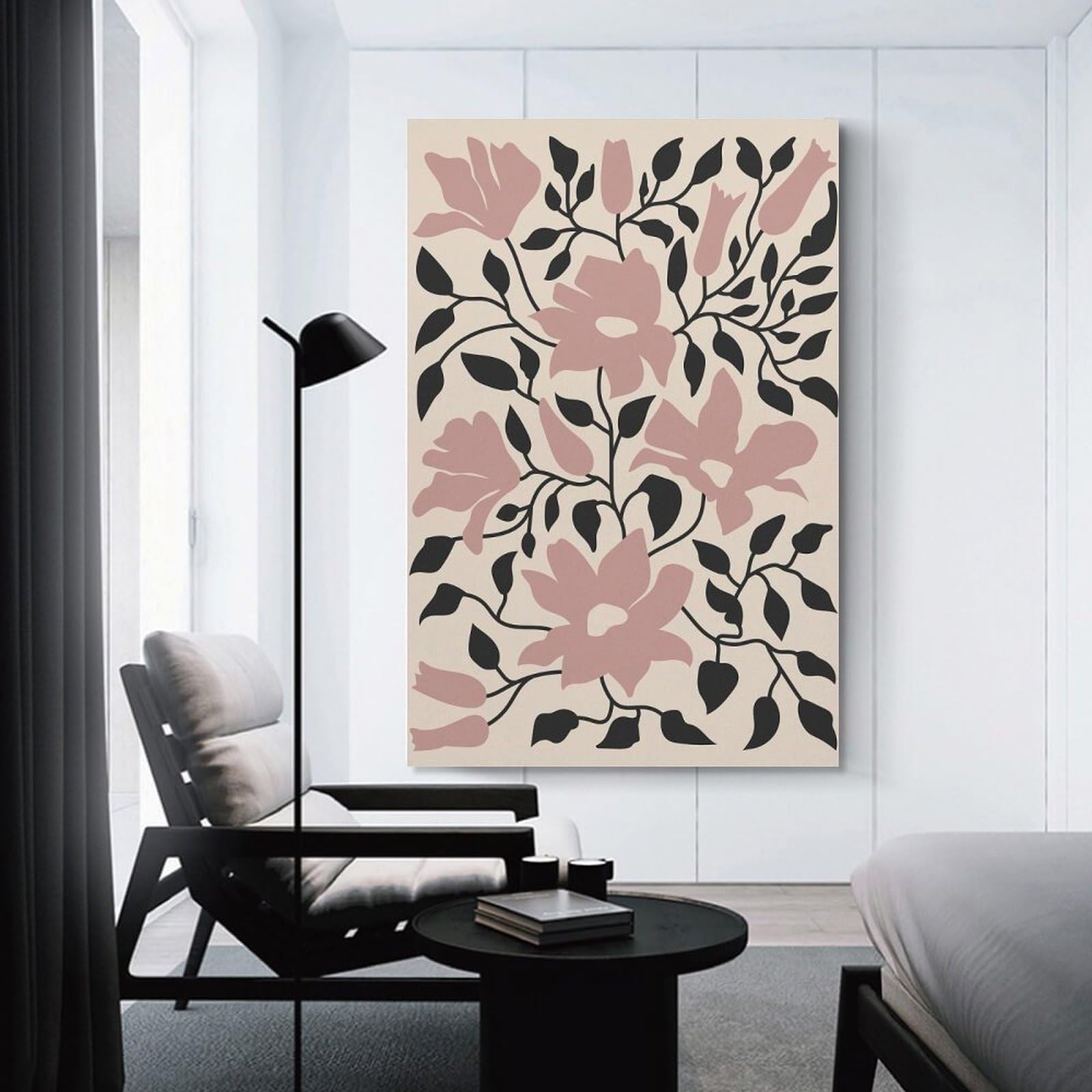 Junmoney Decorative Wall Artwork Floral Illustration with Pink Flowers, 16x24inch(40x60cm), for Living Room, Lounge Or Sitting Room, Modern Wall Decor for Cosy Interiors