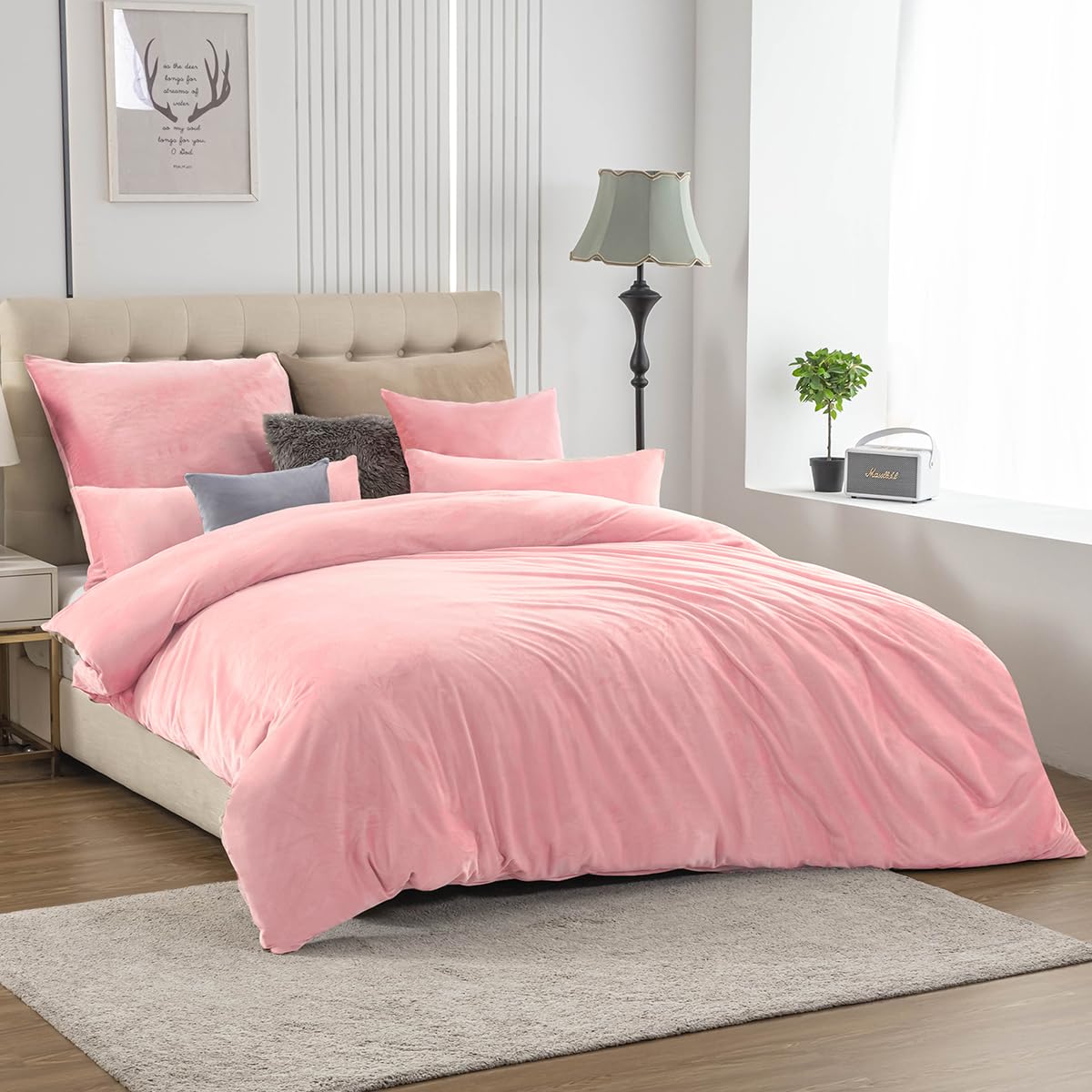 Parure de lit d'hiver en flanelle Soifox rose touché cachemire