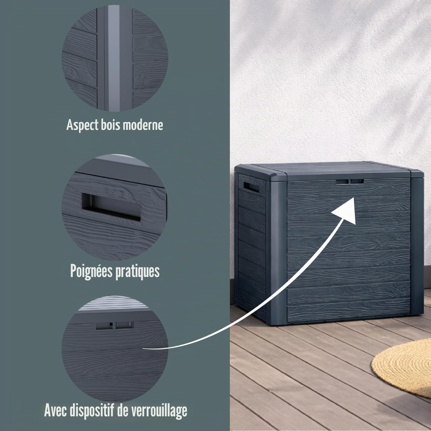 Woodebox 140L Garden, dimensions (mm) 585x460x550, couleur anthracite