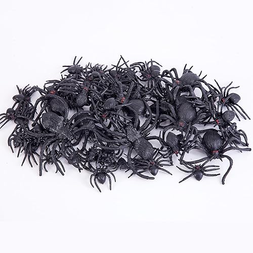 Miniatura 8 de 60 arañas de plástico realistas, juguetes de araña falsa negra y anillos de araña, juguetes de araña, accesorios de broma de Halloween para