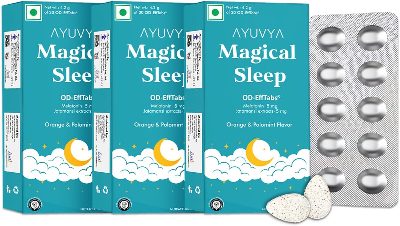 Ayuvya Magical Sleep Melatonin Effervescent Tablets, 30 Tablet, Night Time Sleep Aid, Non Habit Forming, Pack of 3 | As Seen on Shark Tank
