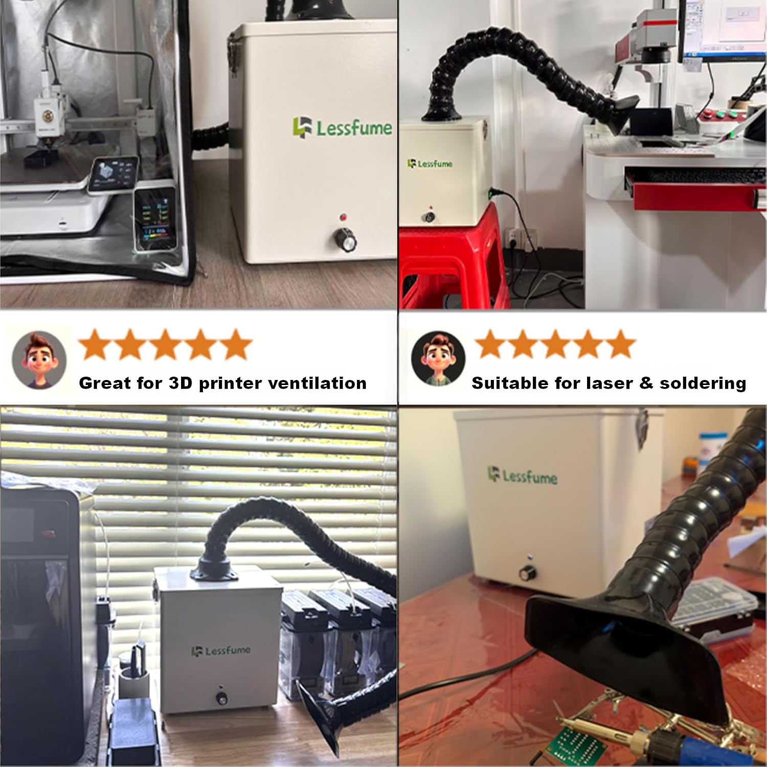 LF105 Solder Fume Extractor: 105W Powerful Suction 220m³/h, 3-Stage Filtration, Low-Noise,High Efficiency Smoke Absorption for Laser Engraver 5W&10W, Nail Salon,Soldering,3D Printing Fume Extractor