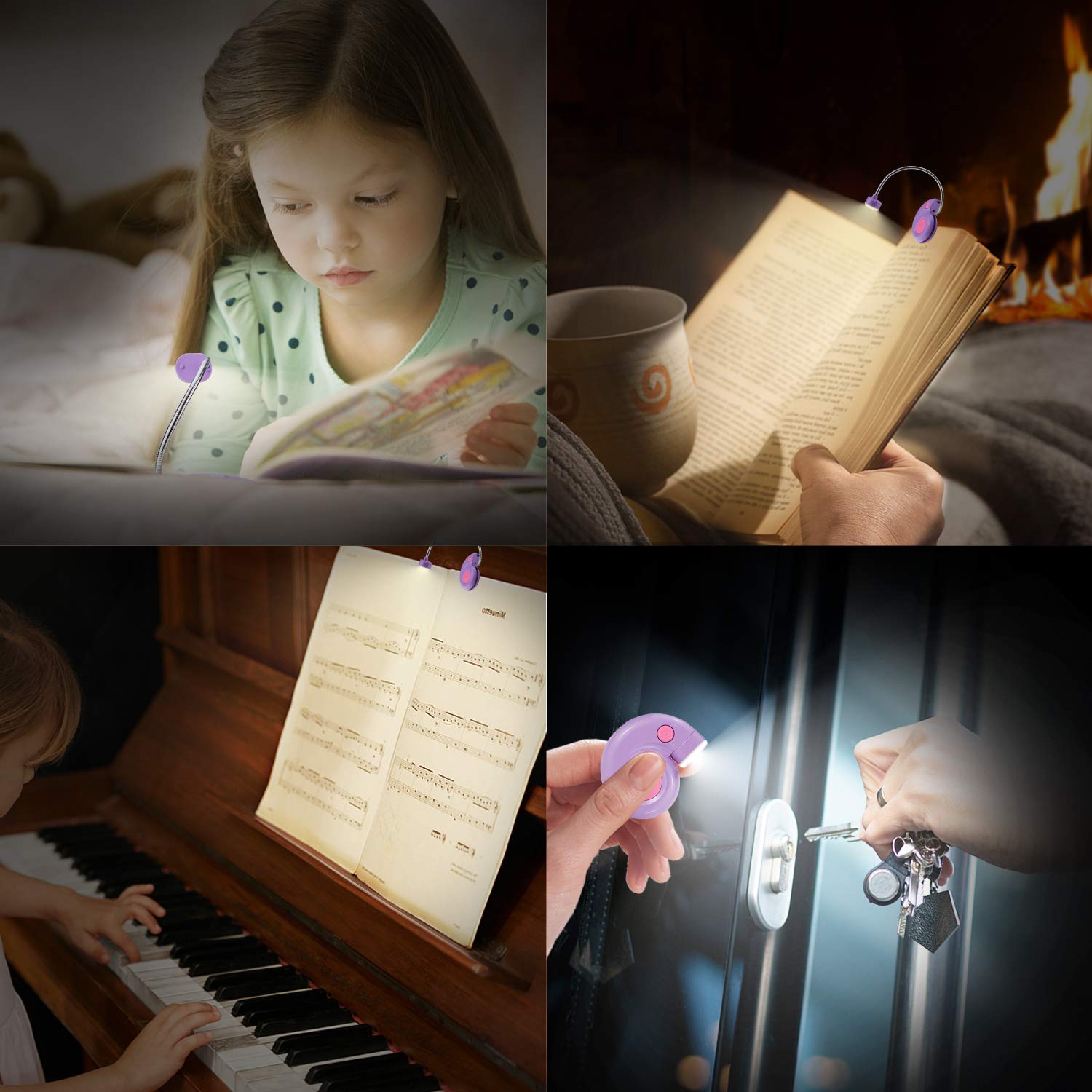 Buchlicht, HONGUT LED-Leselicht, Leselichter für Bücher im Bett, USB wiederaufladbares Buch-Leselicht, 3 Helligkeiten, dimmbar, Buchlicht für Kinder, Bücherwürmer, Reisen, Violett