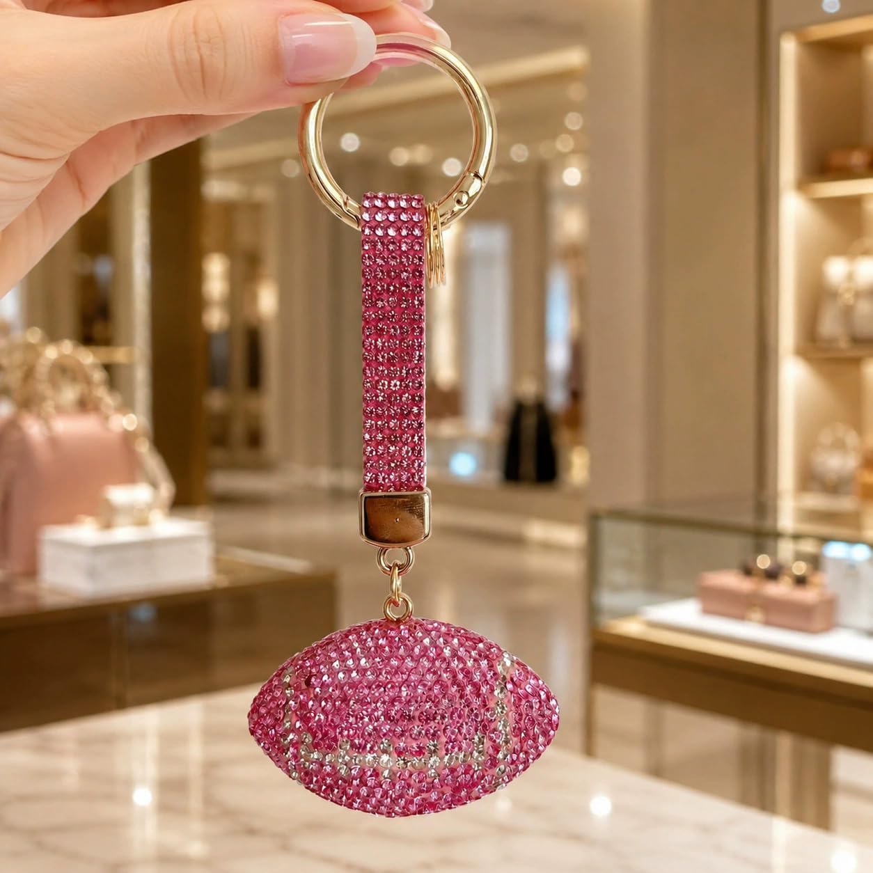 Rhinestone Football Keychain Key Ring, Sparkly Purse Bag Charm Car Key Holder Sports Gift for Women Men image 2