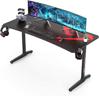 Amazon Brand - Umi Gaming desk I Shape Computer Gaming Desk for pc Large Computer Desk with Mousepad for Home and Office, Black (152.4 x 70 x 76.8 cm)