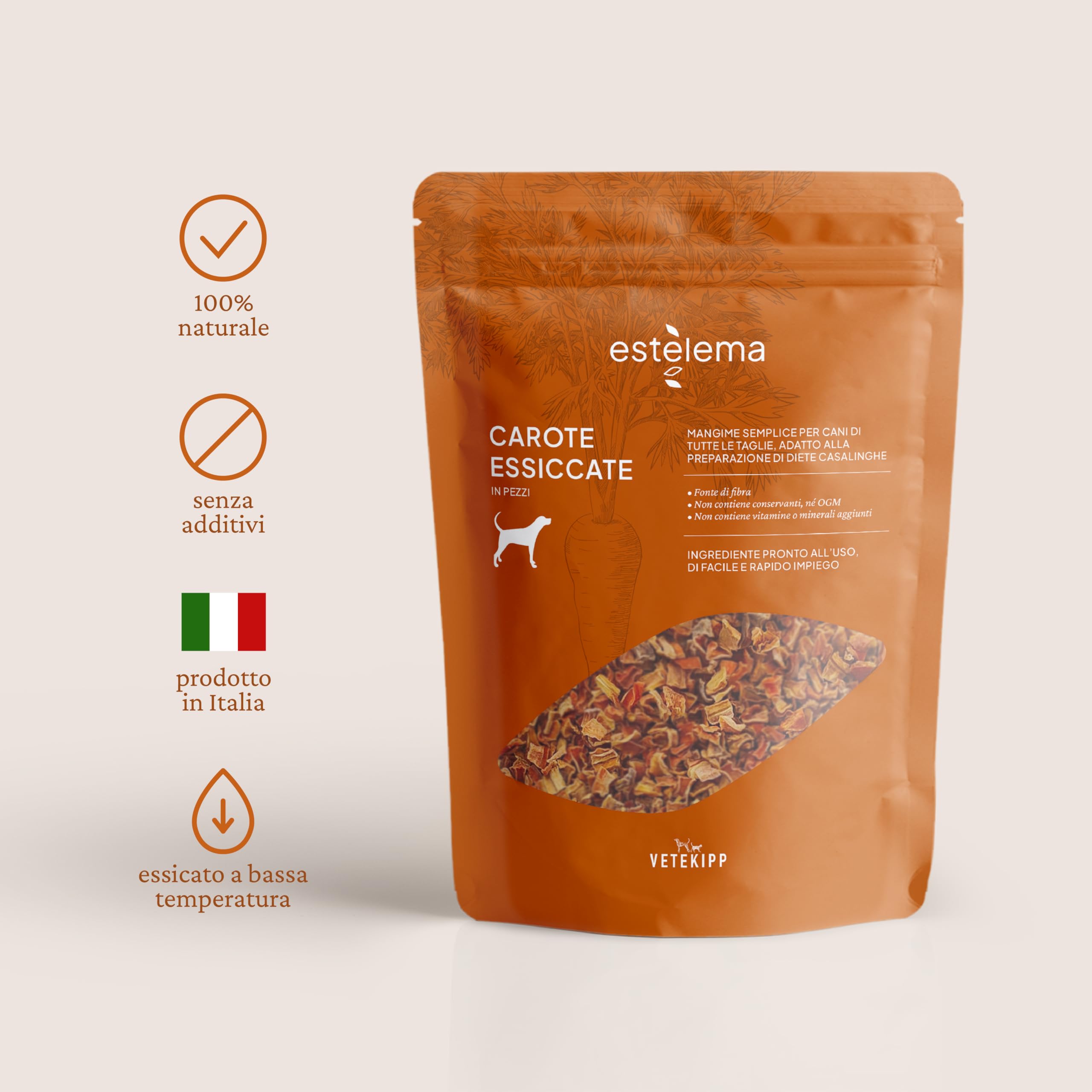 Carote Disidratate a pezzi per Cani 400g | 100% Naturali, Senza Additivi | Snack e Integrazione Dieta Casalinga BARF | 15 g ≈ 100 g Carote Fresche