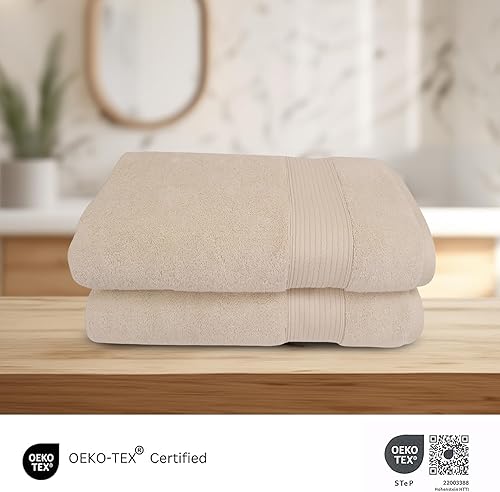 Miniatura 4 de Toallas de baño de seda italiana fina y algodón turco peinado, increíblemente suaves, ecológicas, 30 x 60 pulgadas, 7.94 ozm (juego de 2, blanco)