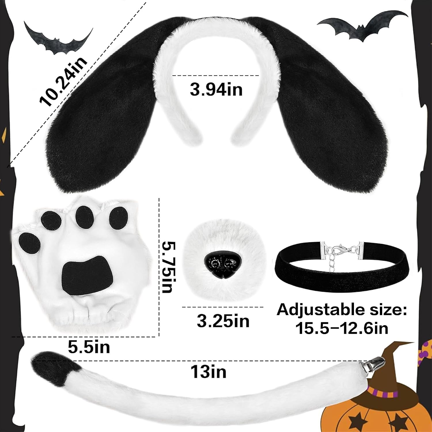 U-Goforst 5PCS Puppy Dog Ears Costume Set Floppy Headband Nose Tail Bowtie Paw for Adult Halloween Cosplay Accessories