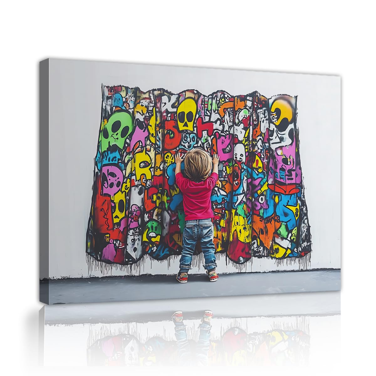 TOANGWALL Modern Pop Street Canvas Wall Art Living Room Colorful Cartoon Graffiti Kid Back Prints Artwork Pictures for Bedroom Office Decor 70x85cm