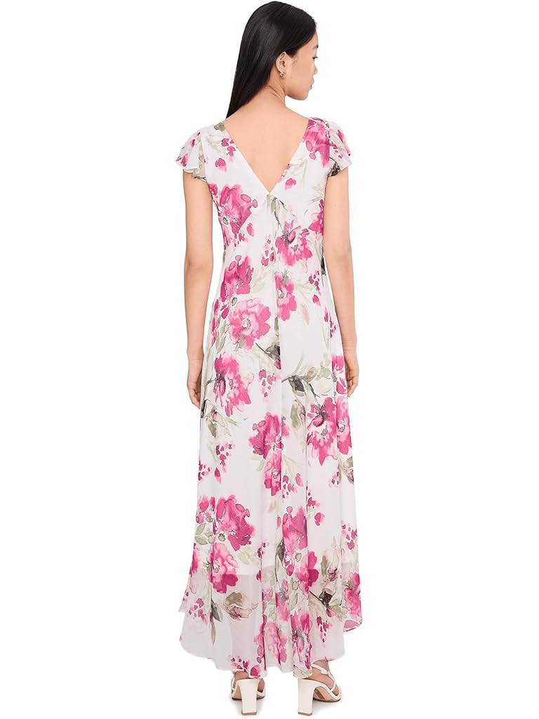 Pink Calvin Klein Flutter Sleeve Chiffon Floral Aline Midi