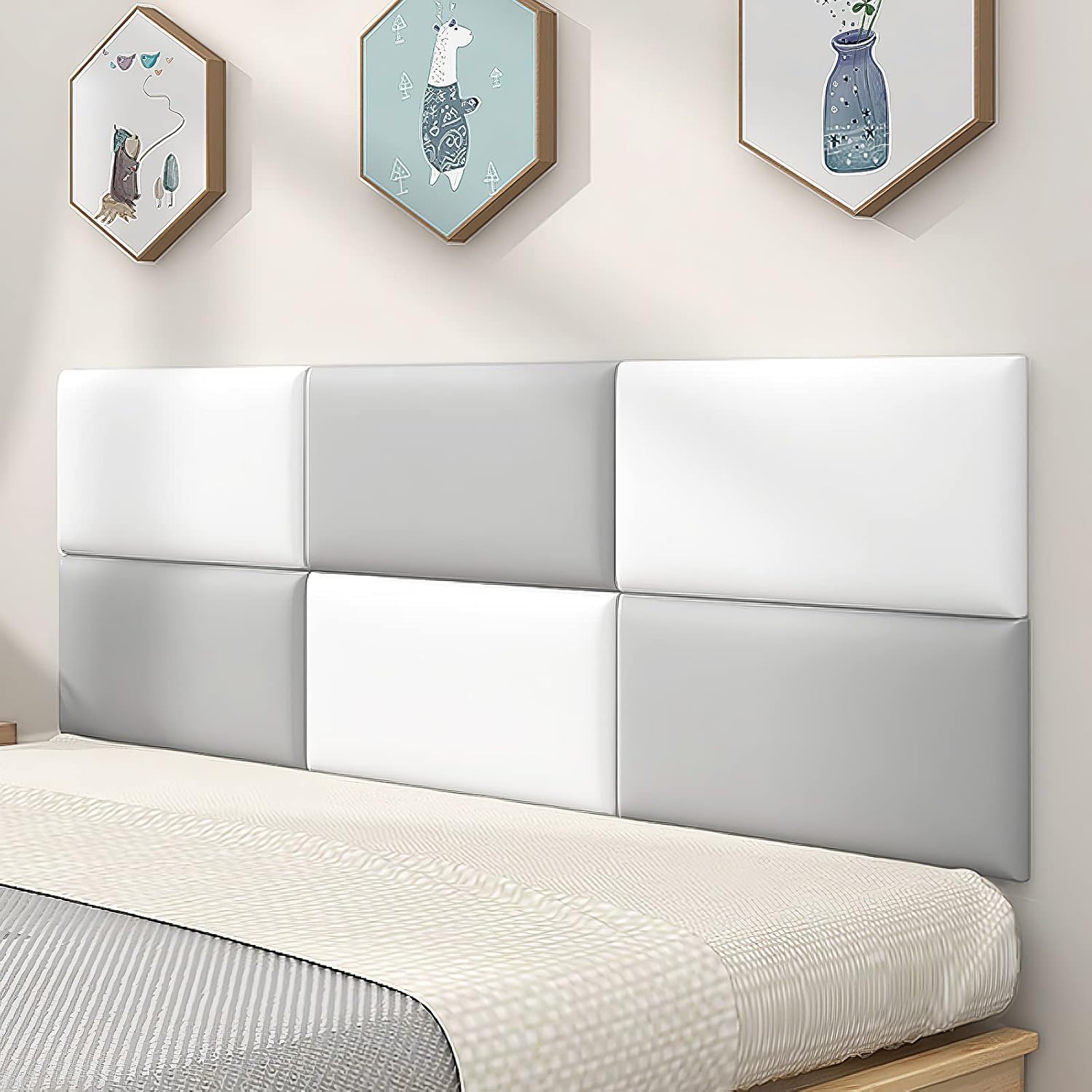Panneau de tête de lit capitonné autocollant 3D pour chambre à coucher et salon - Design anti-collision - Taille double